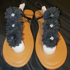 Mixit Arlet Black Rhinestone Flower Sandals 9.5 Medium